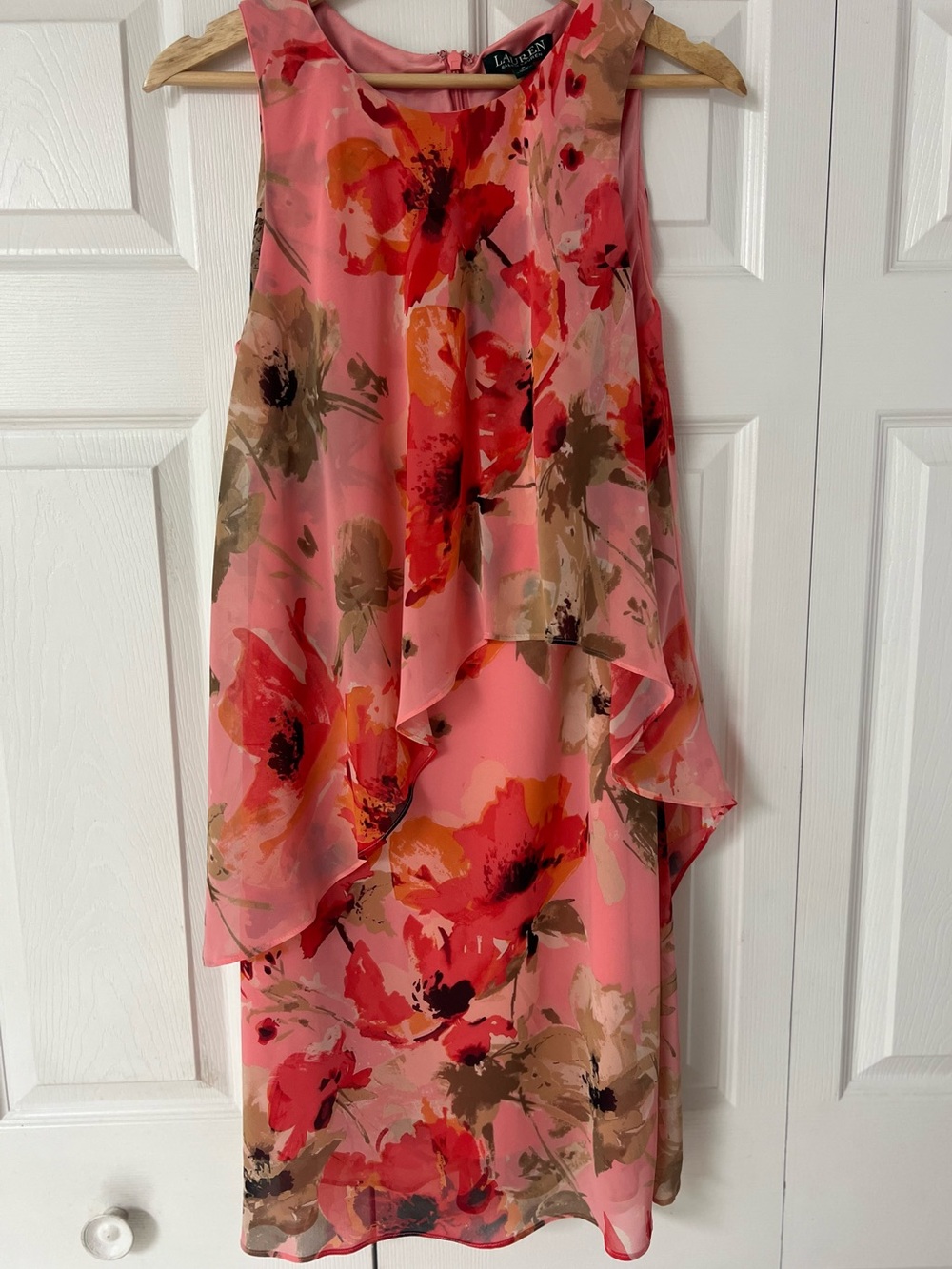Lauren Ralph Lauren Pink Coral Floral Layered Midi Dress